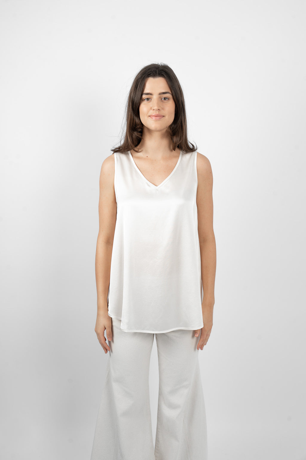 GILLIE TANK SILK/ELASTANE - CRISP CREAM