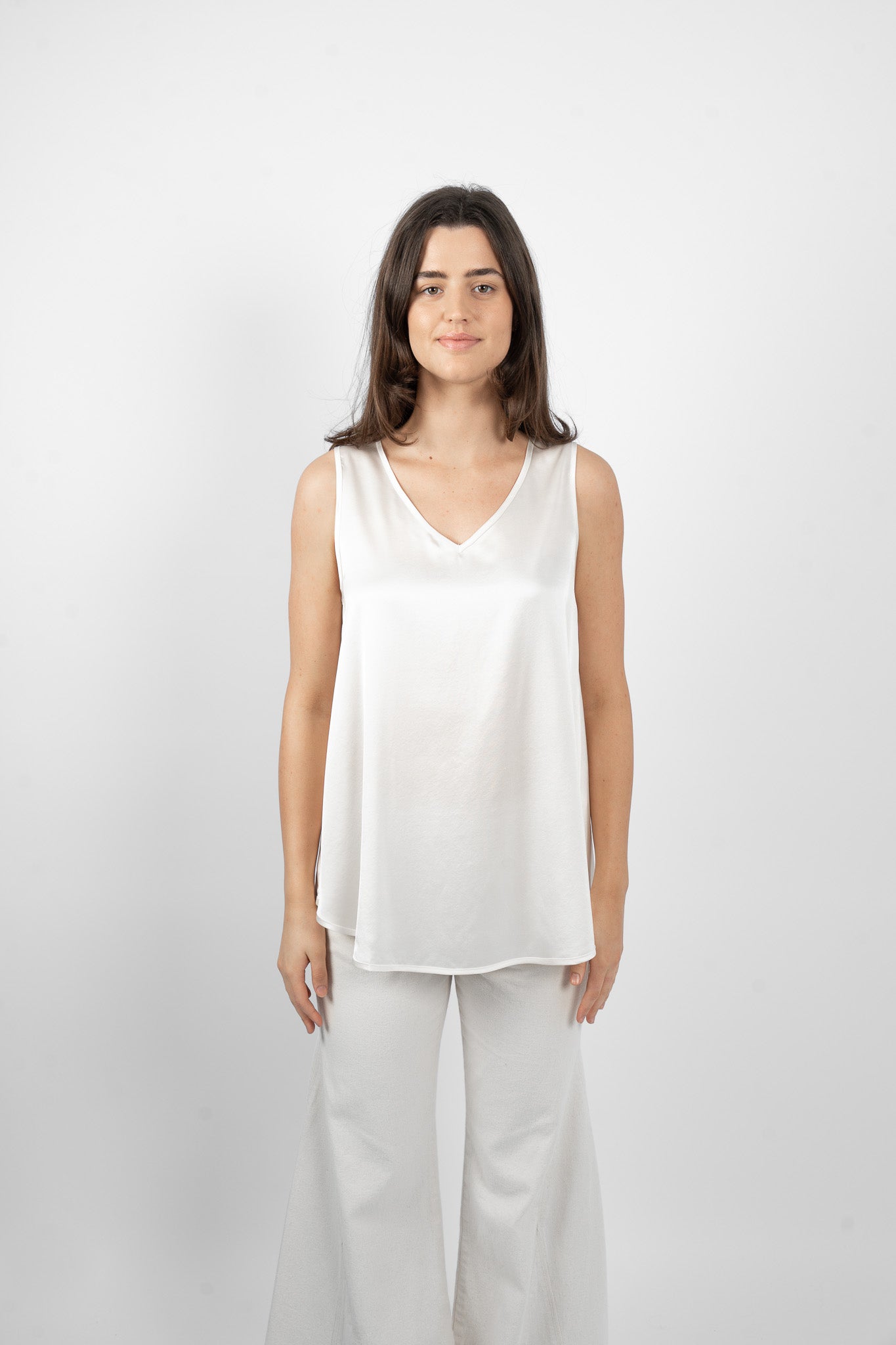 GILLIE TANK SILK/ELASTANE - CRISP CREAM