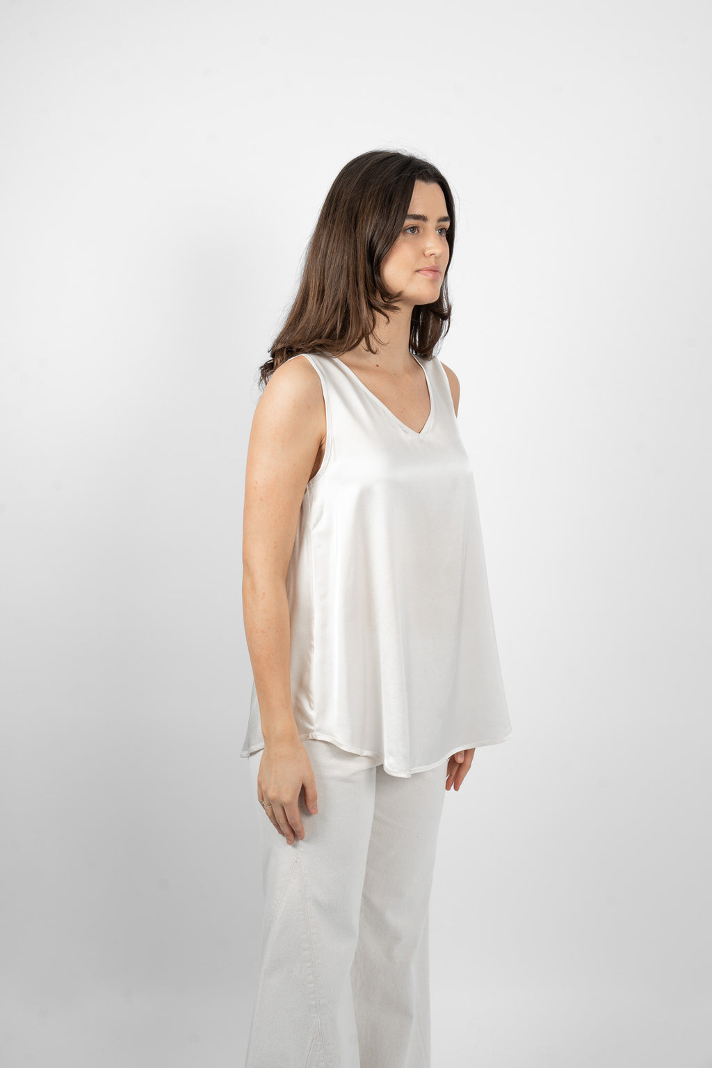 GILLIE TANK SILK/ELASTANE - CRISP CREAM