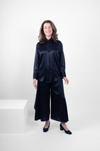 STRAIGHT SHIRT SILK/ELASTANE - NAVY
