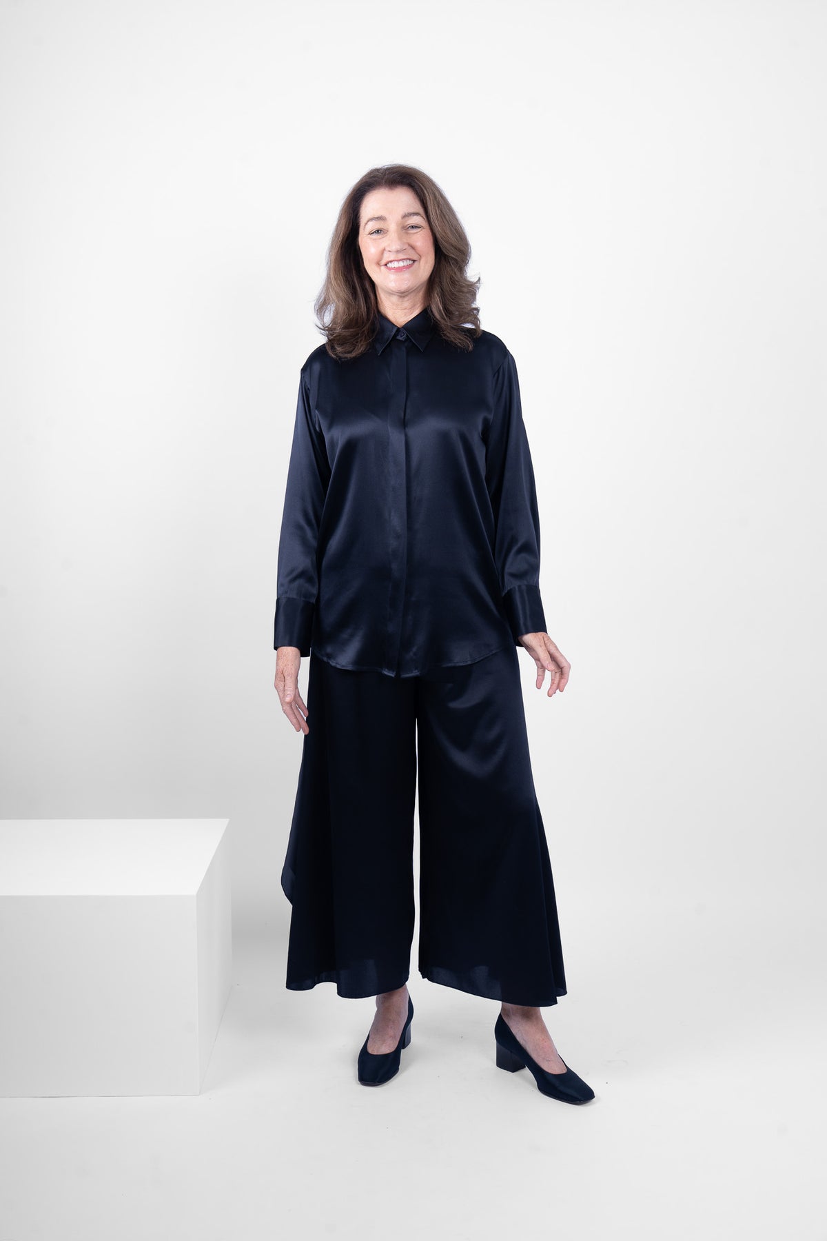 STRAIGHT SHIRT SILK/ELASTANE - NAVY