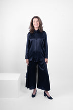 STRAIGHT SHIRT SILK/ELASTANE - NAVY