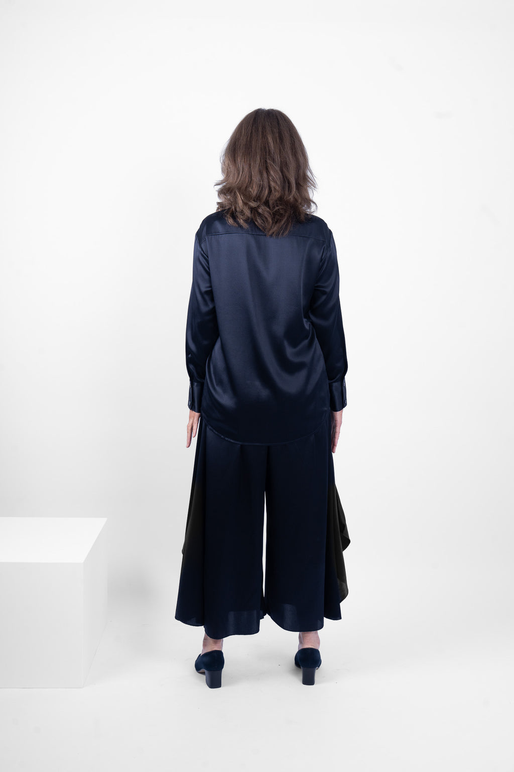 STRAIGHT SHIRT SILK/ELASTANE - NAVY