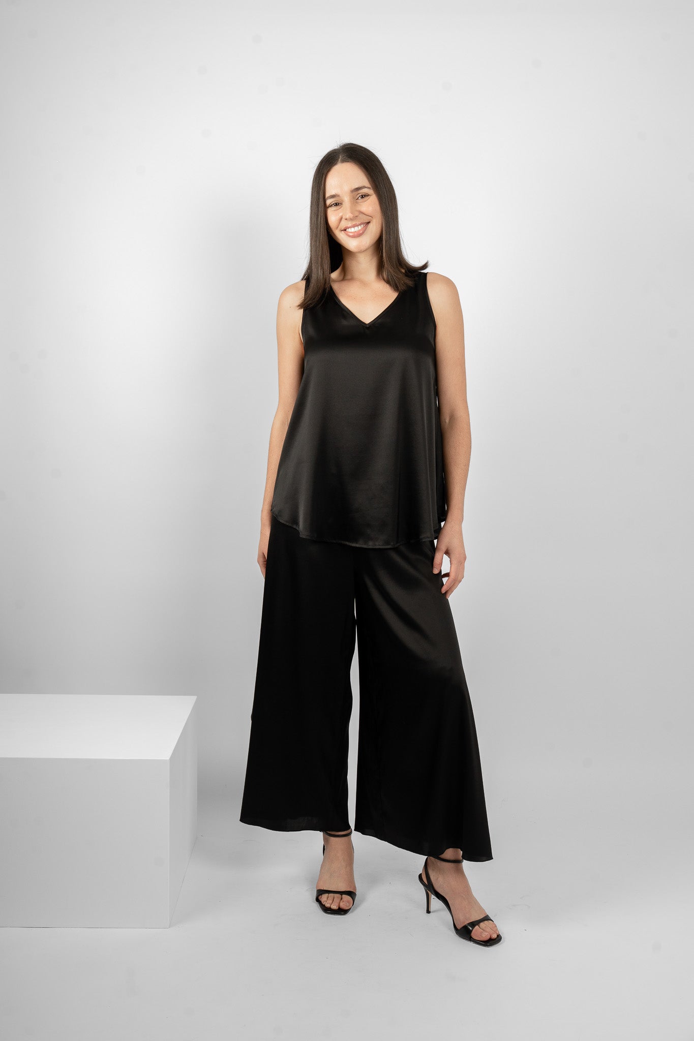 GILLIE TANK SILK/ELASTANE - BLACK
