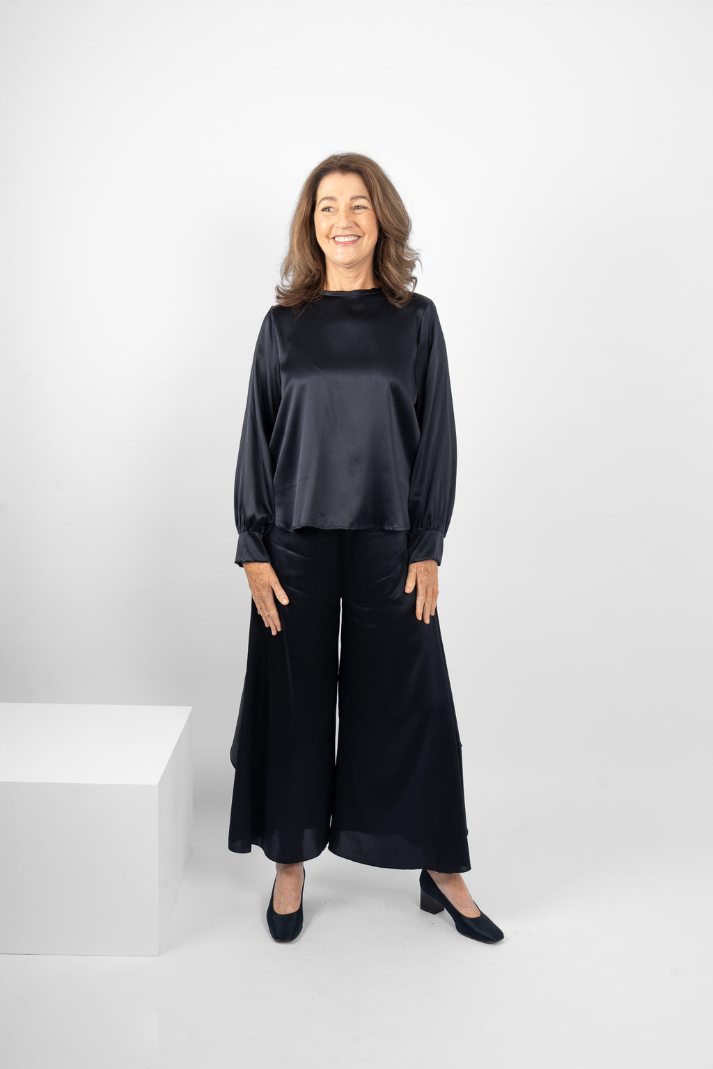 GARRISON TOP SILK/ELASTANE - NAVY
