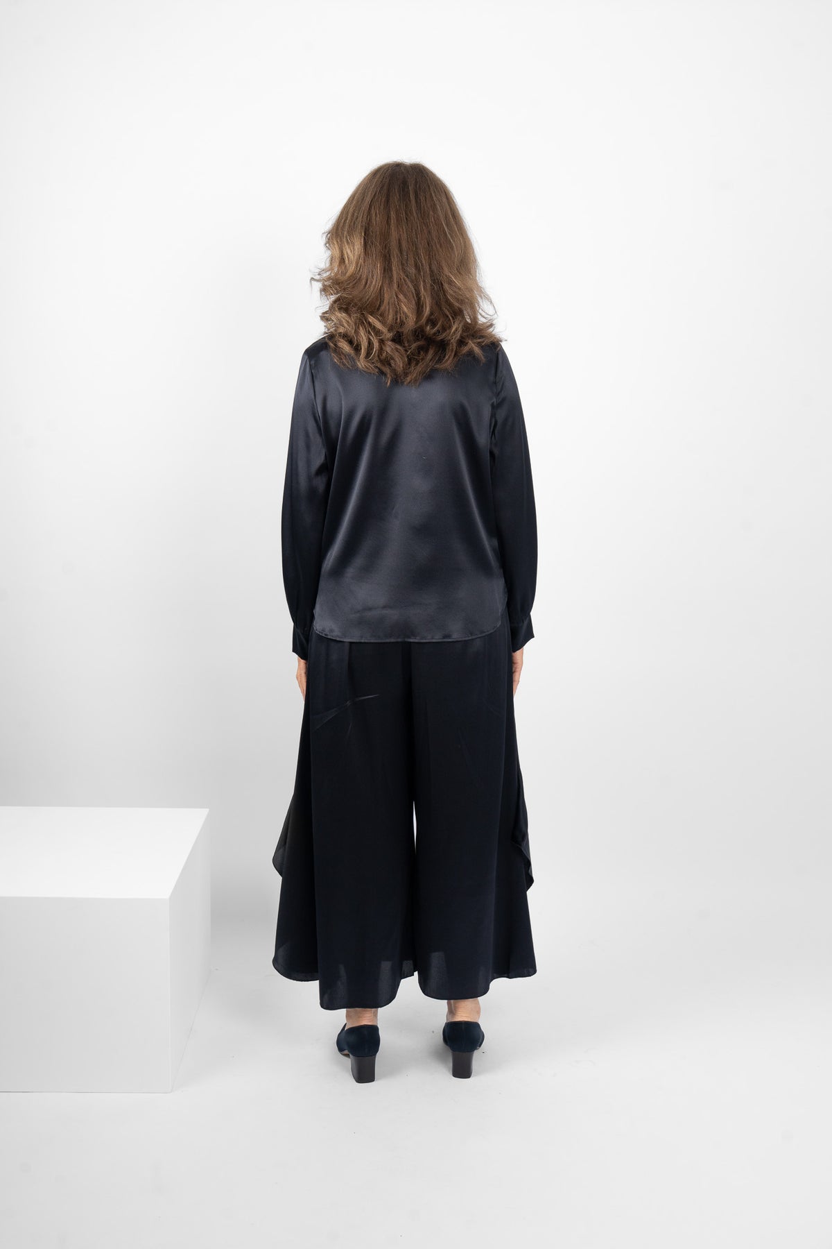 GARRISON TOP SILK/ELASTANE - NAVY