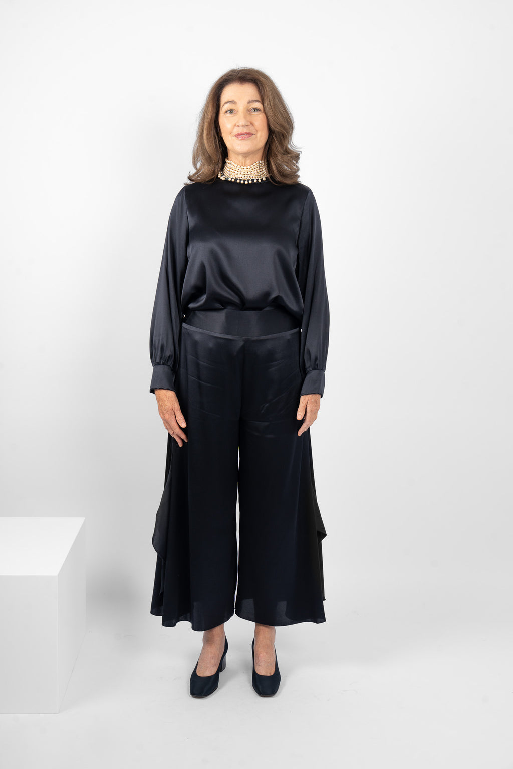 GARRISON TOP SILK/ELASTANE - NAVY