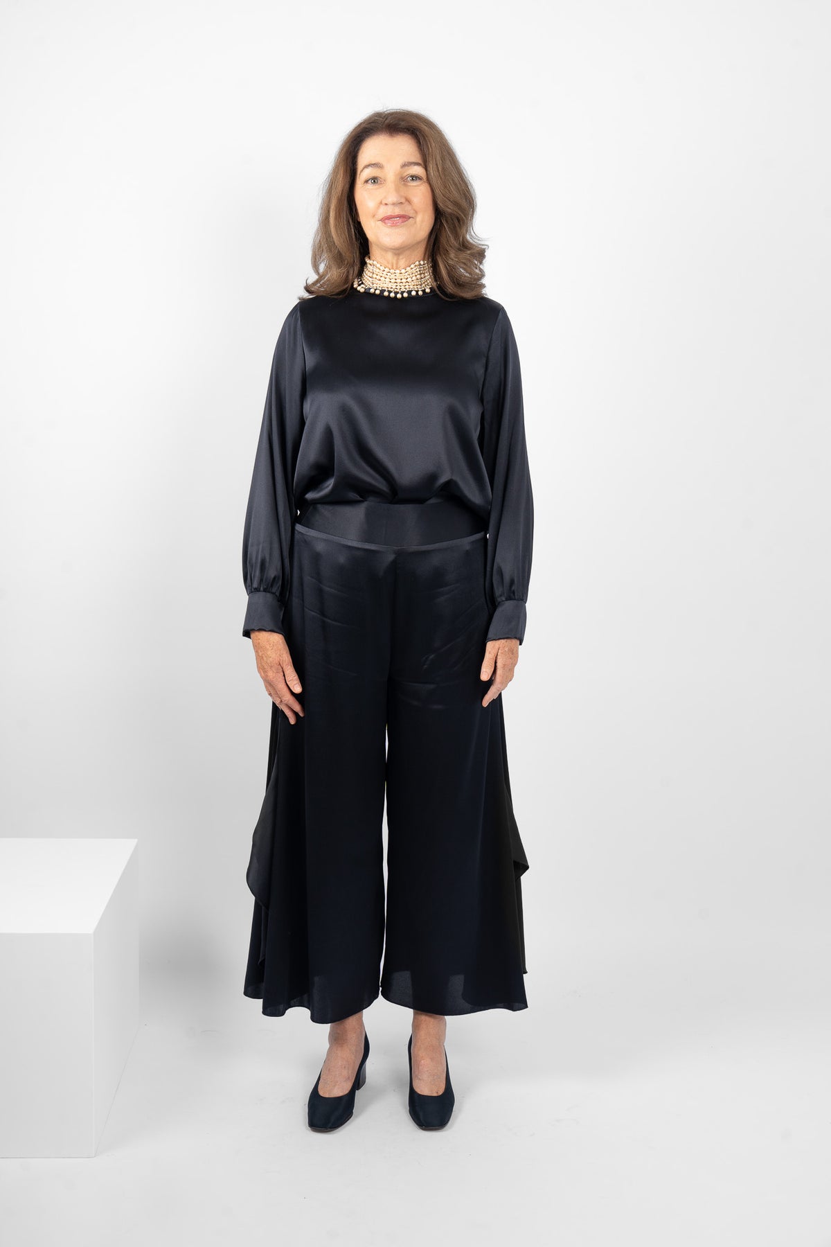 GARRISON TOP SILK/ELASTANE - NAVY