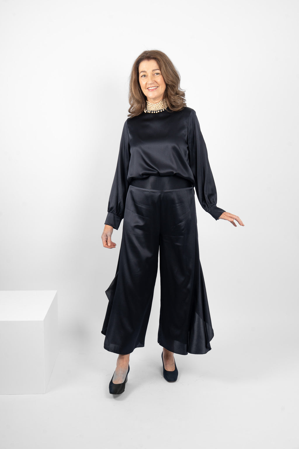 GARRISON TOP SILK/ELASTANE - NAVY