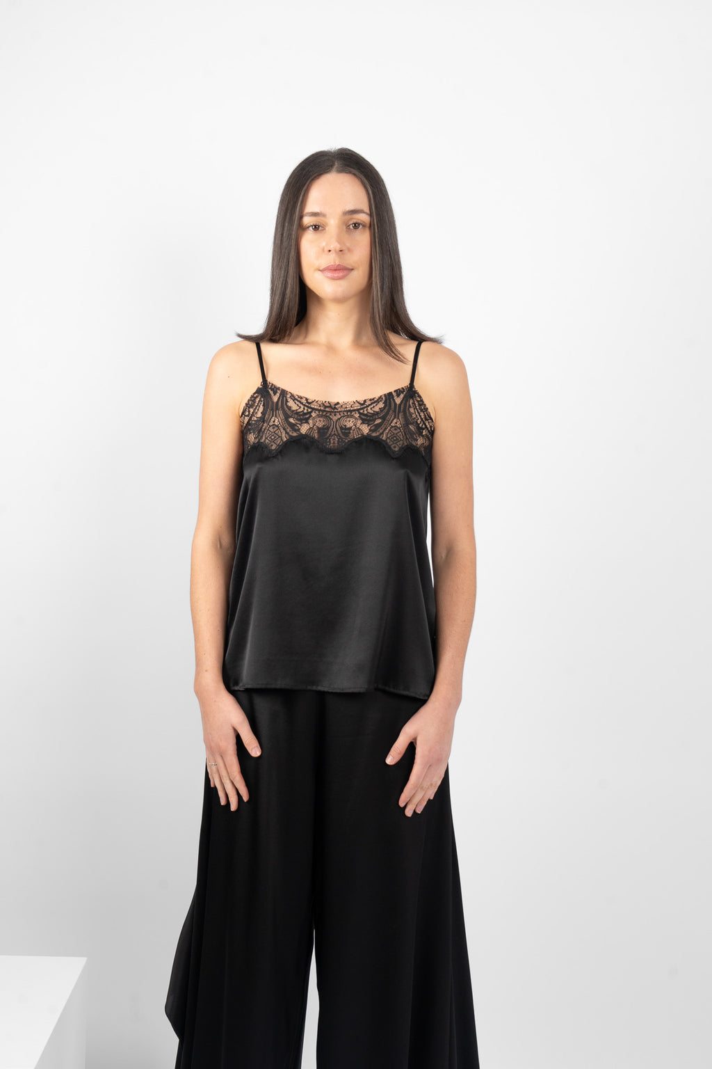 TAMBOURINE CAMI SILK/ELASTANE - BLACK