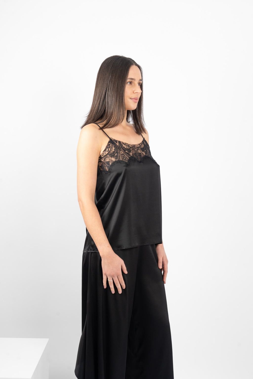 TAMBOURINE CAMI SILK/ELASTANE - BLACK