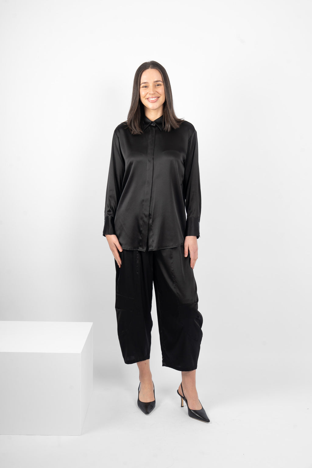 STRAIGHT SHIRT SILK/ELASTANE - BLACK