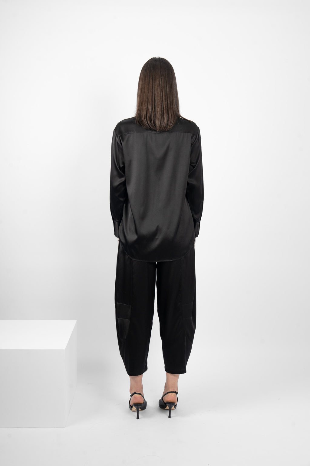 STRAIGHT SHIRT SILK/ELASTANE - BLACK