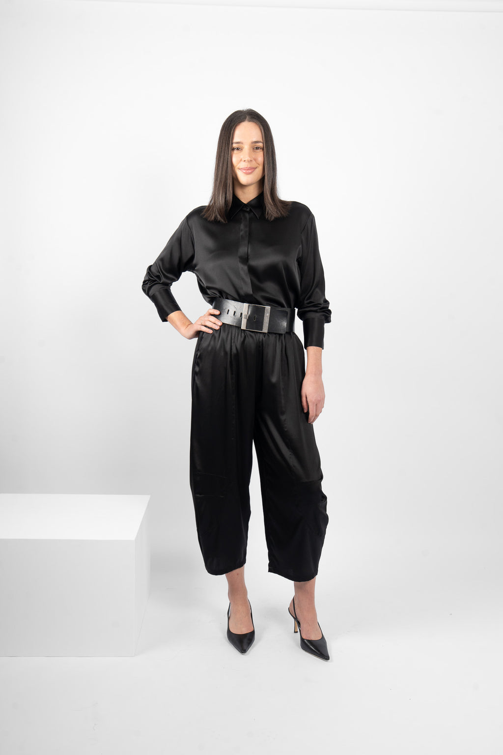 STRAIGHT SHIRT SILK/ELASTANE - BLACK