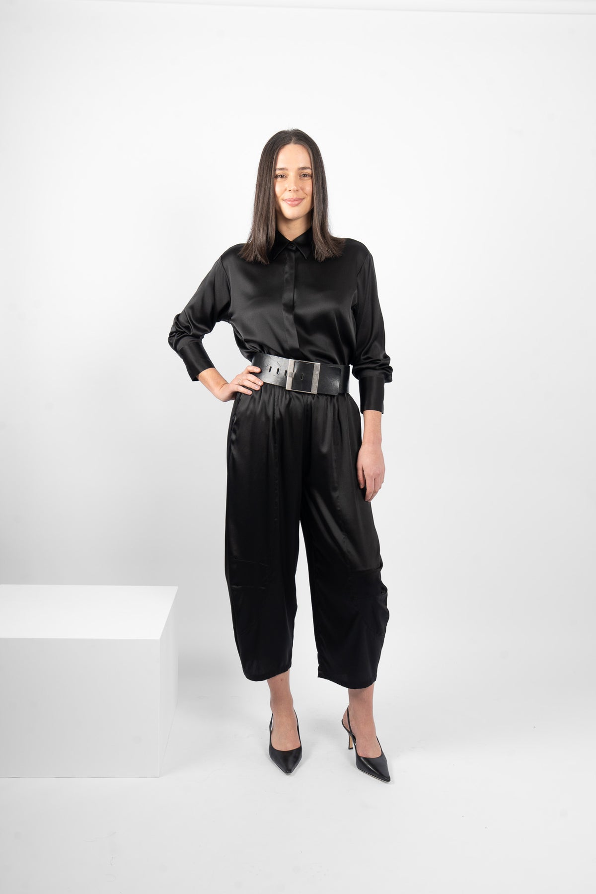 STRAIGHT SHIRT SILK/ELASTANE - BLACK