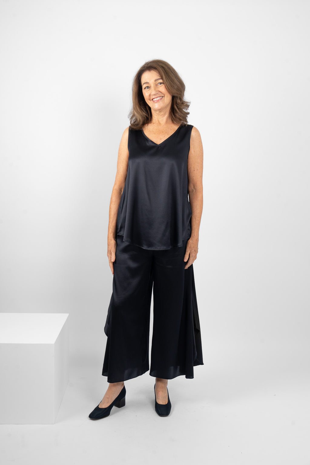 GILLIE TANK SILK/ELASTANE - NAVY
