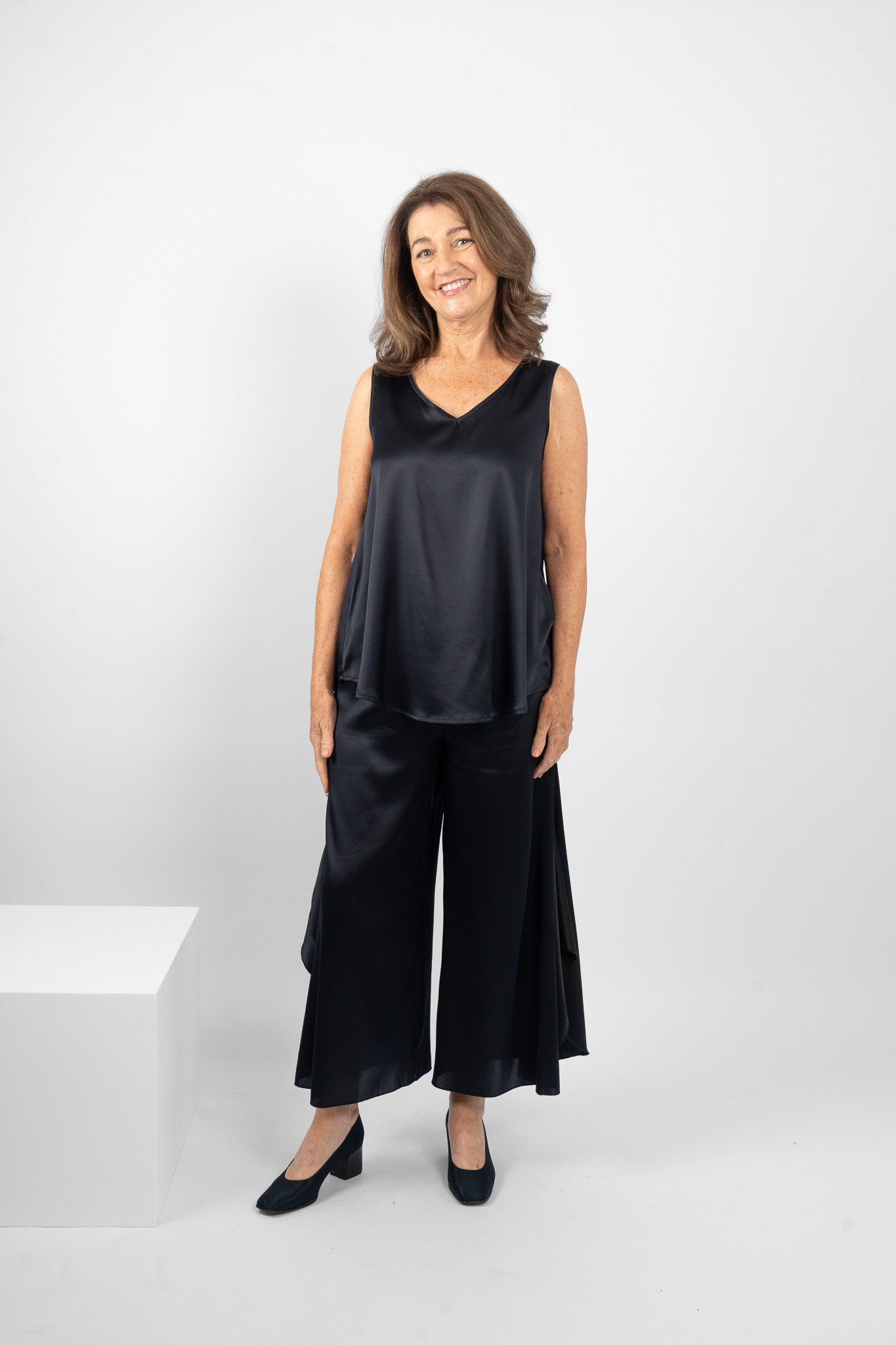 GILLIE TANK SILK/ELASTANE - NAVY