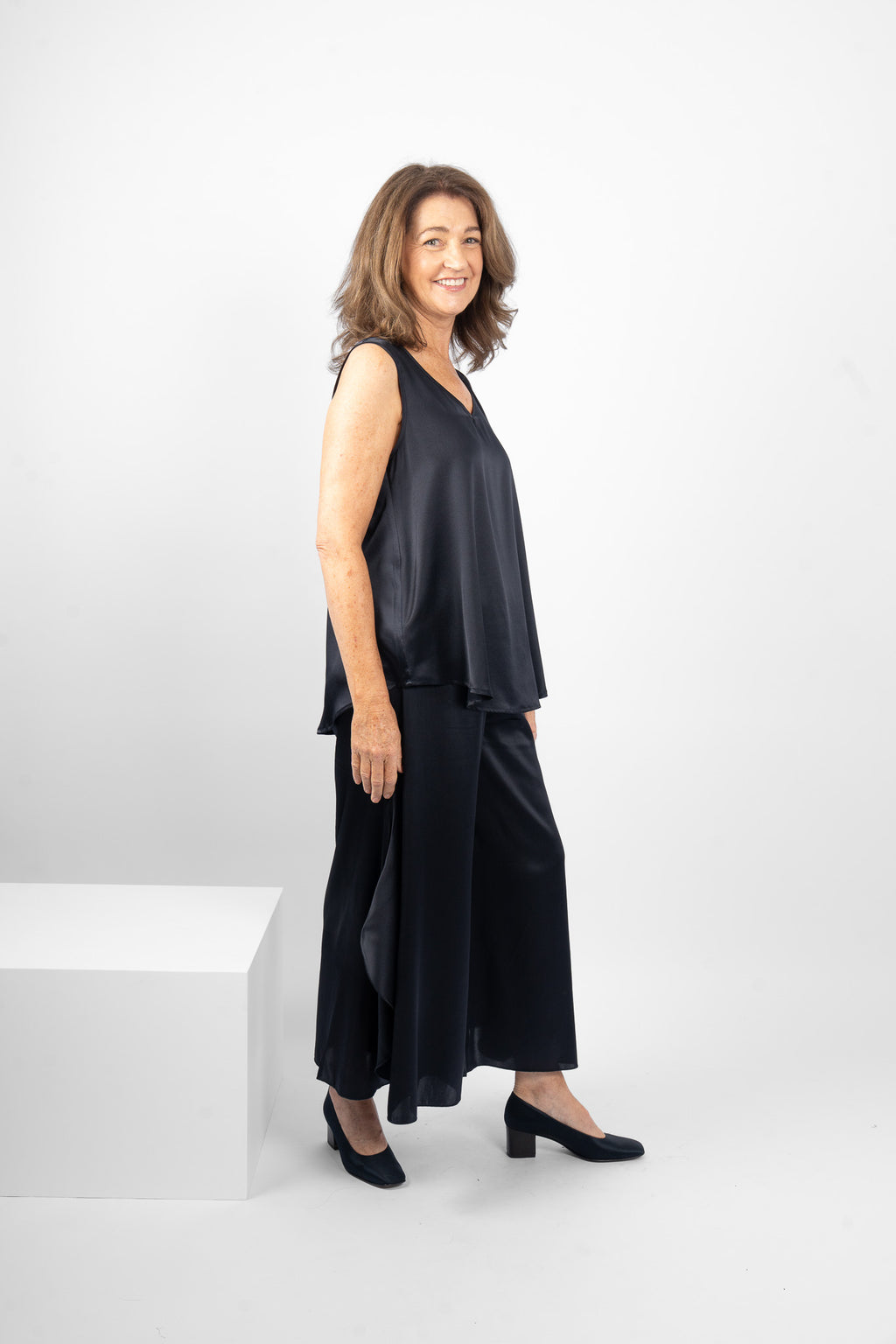 GILLIE TANK SILK/ELASTANE - NAVY