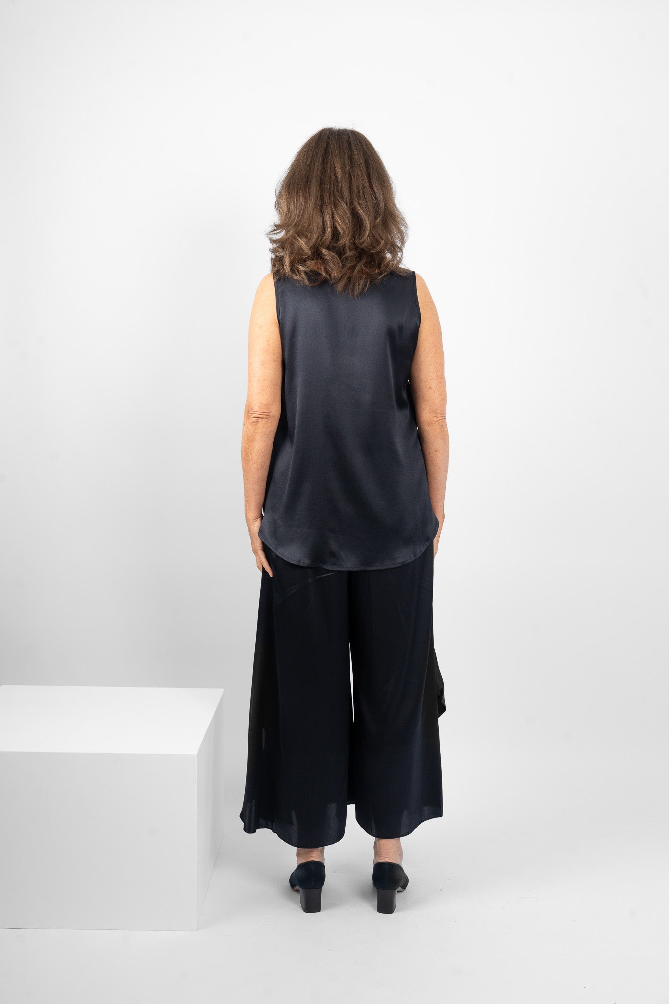 GILLIE TANK SILK/ELASTANE - NAVY