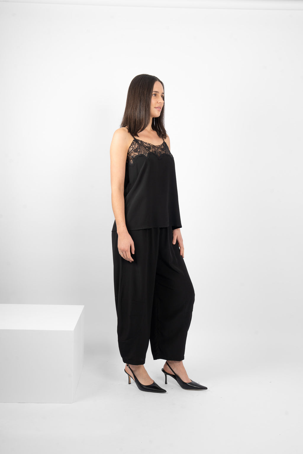 TAMBOURINE CAMI SILK - BLACK