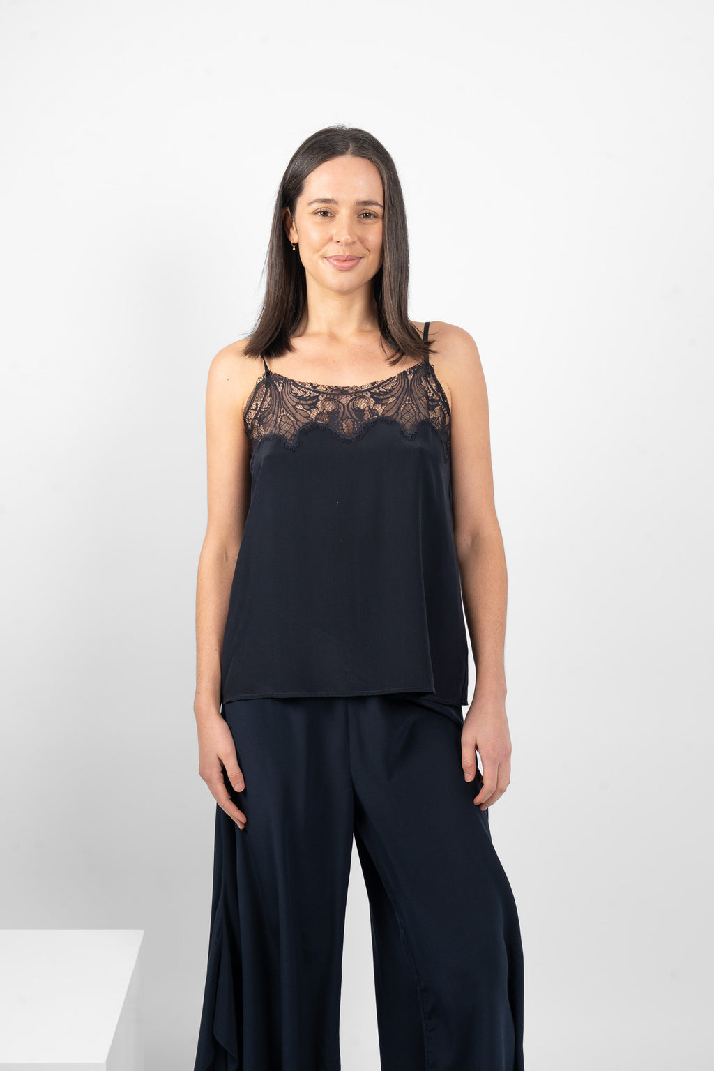 TAMBOURINE CAMI SILK/ELASTANE - NAVY