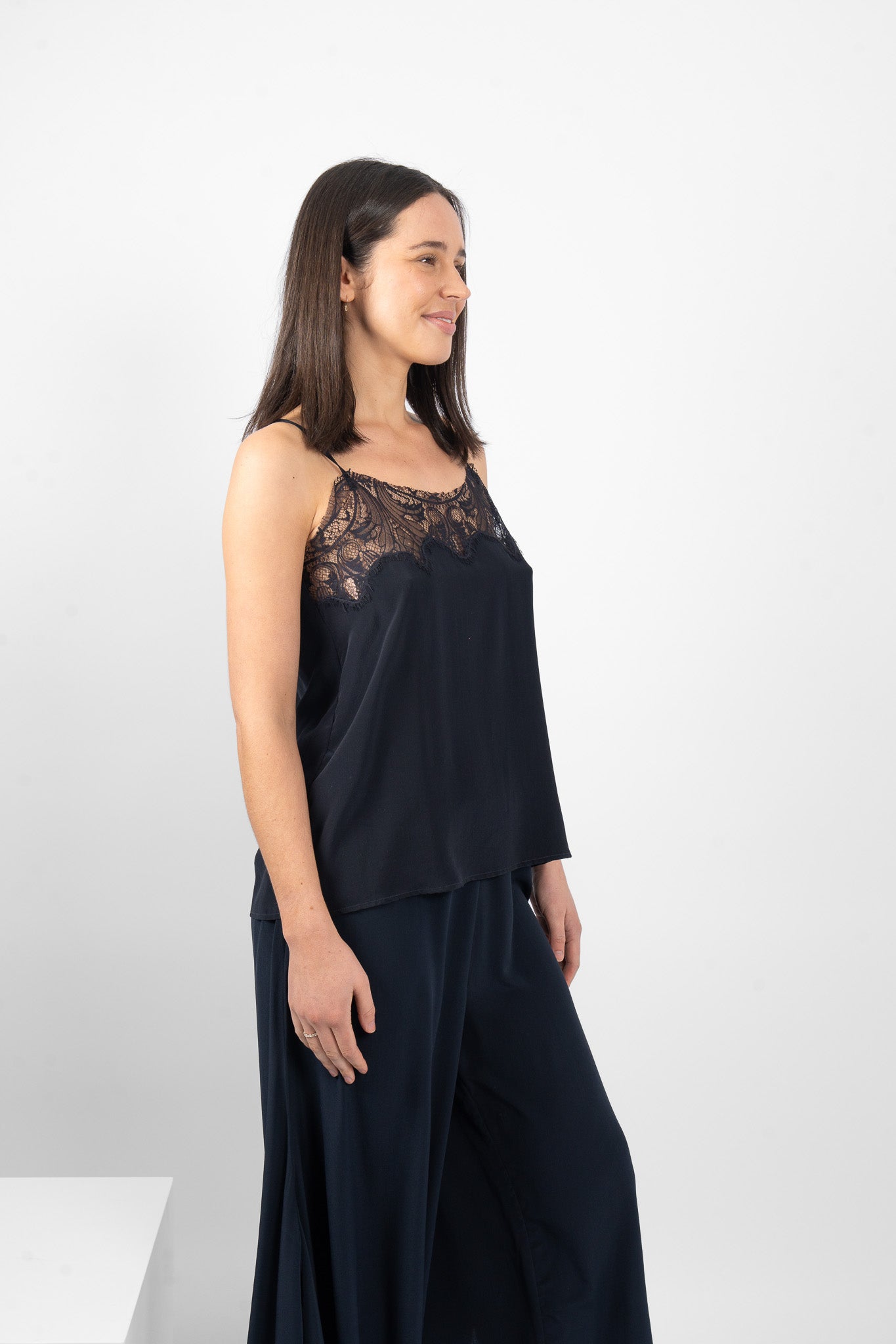 TAMBOURINE CAMI SILK/ELASTANE - NAVY